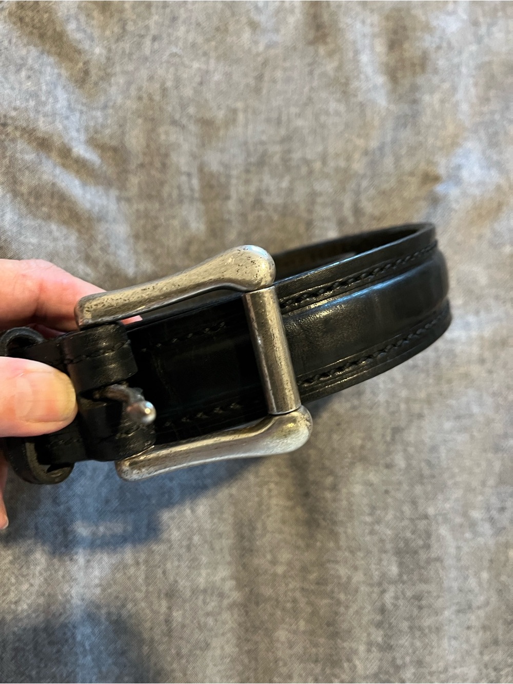 Vintage Brighton Size 34 Black Crocodile Embossed Leather Belt Silver Buckle Sty - Picture 2 of 7